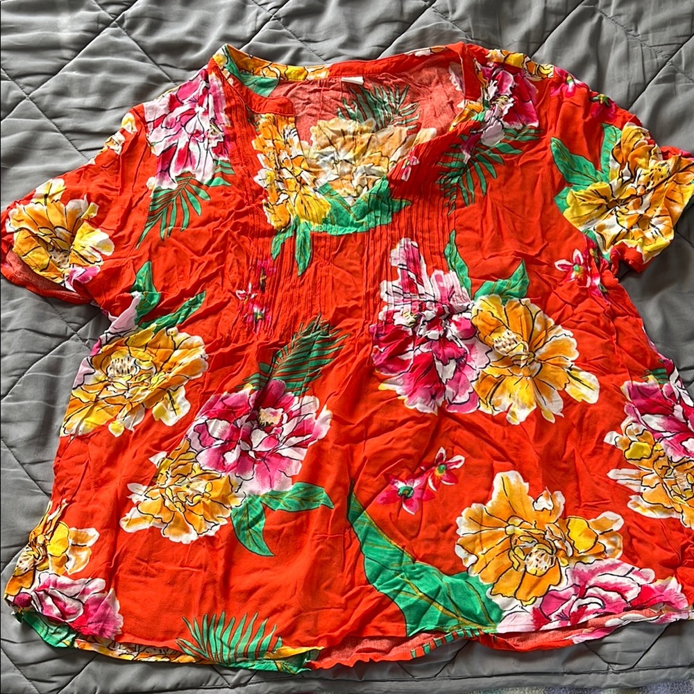 Old Navy Orange Flowered Blouse Size L